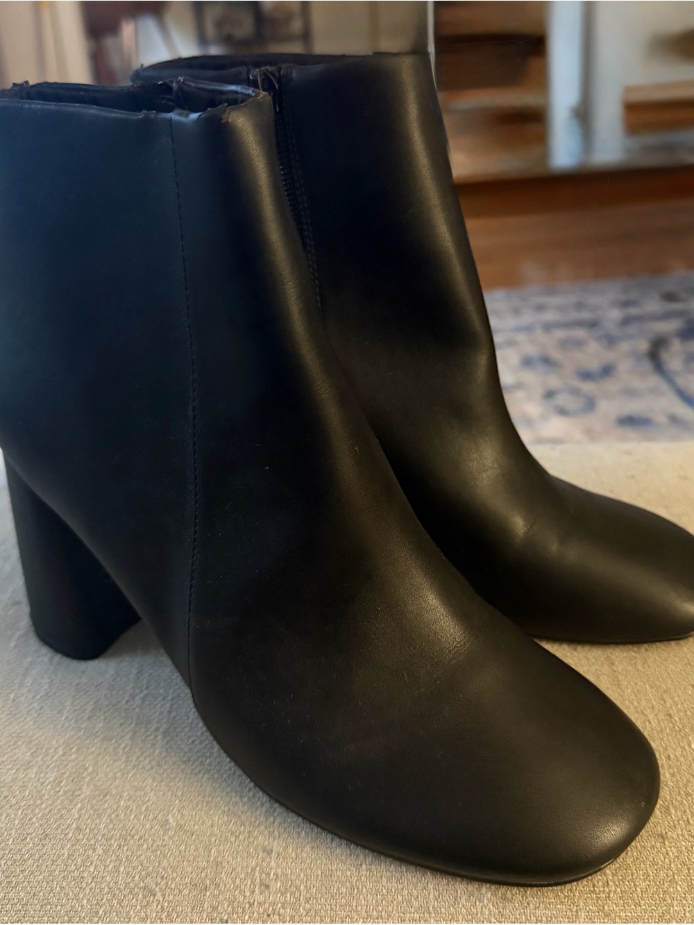 Topshop Black Leather Block Heel Ankle Boots